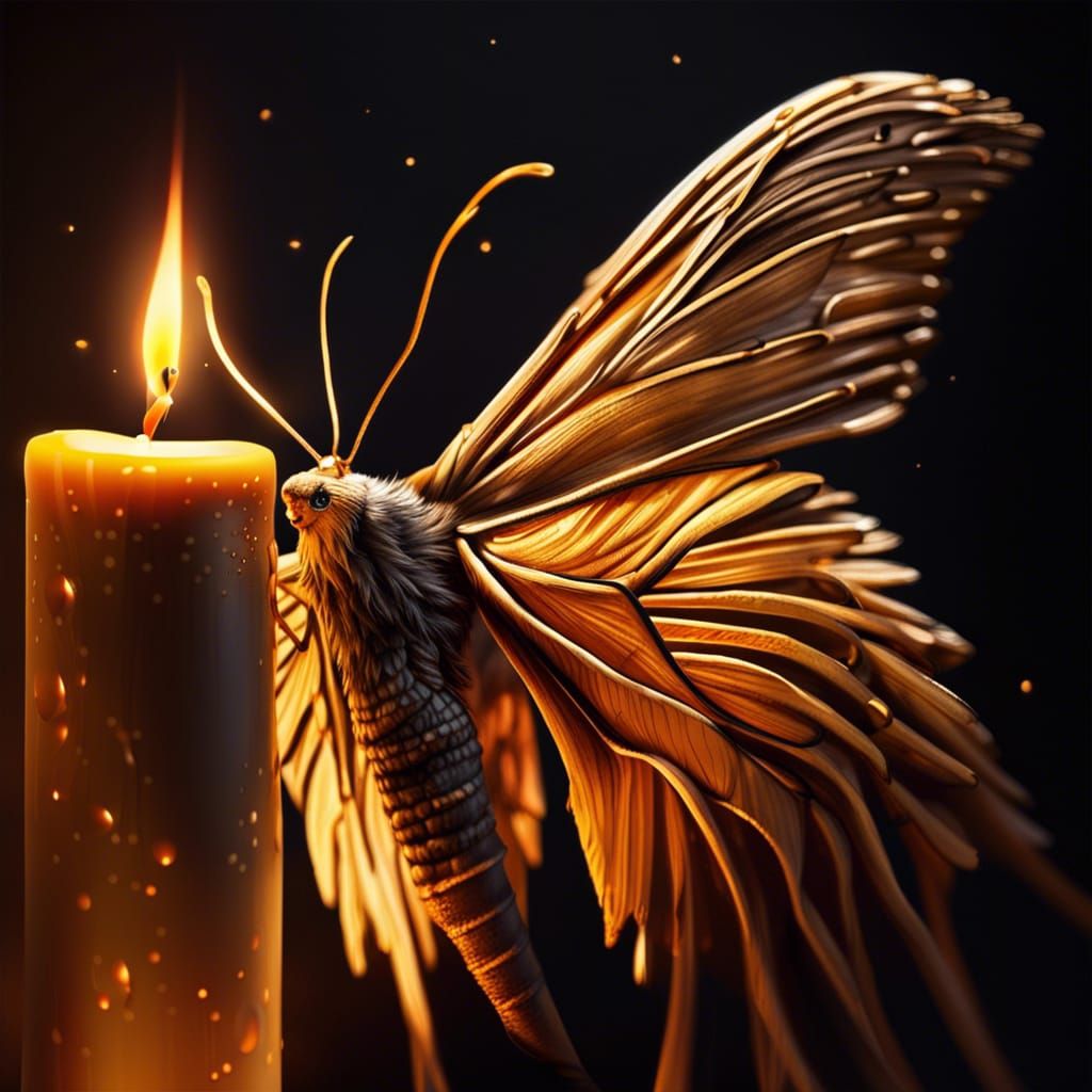 Moth on Candle Flame in Golden Light