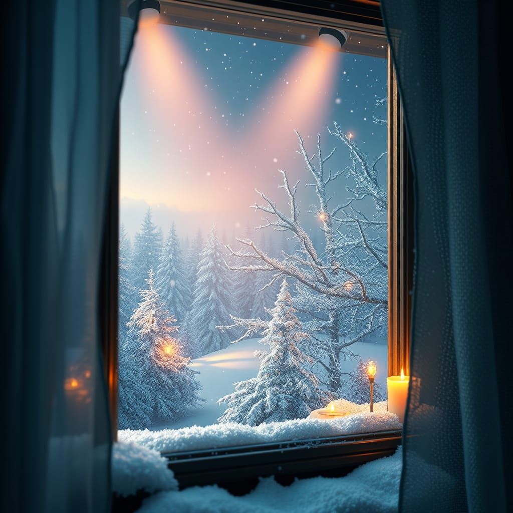 Cozy Winter Scene Through Frosty Glass in Michelangelo's Sty...