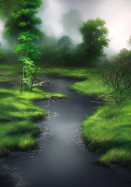 Creepy Swamp in Hyperrealistic Splash Art Style