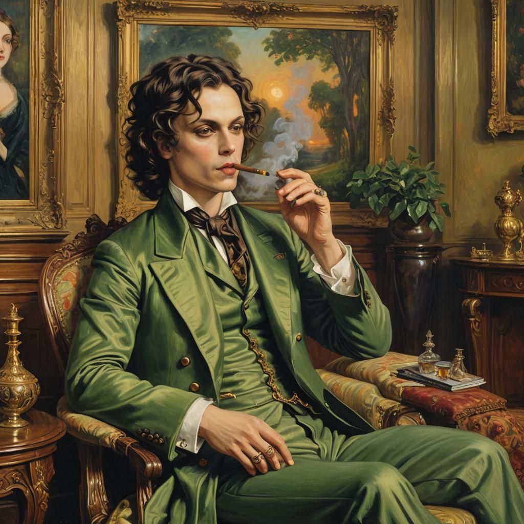 Victorian Drawing Room: Man with Absinthe Cigar