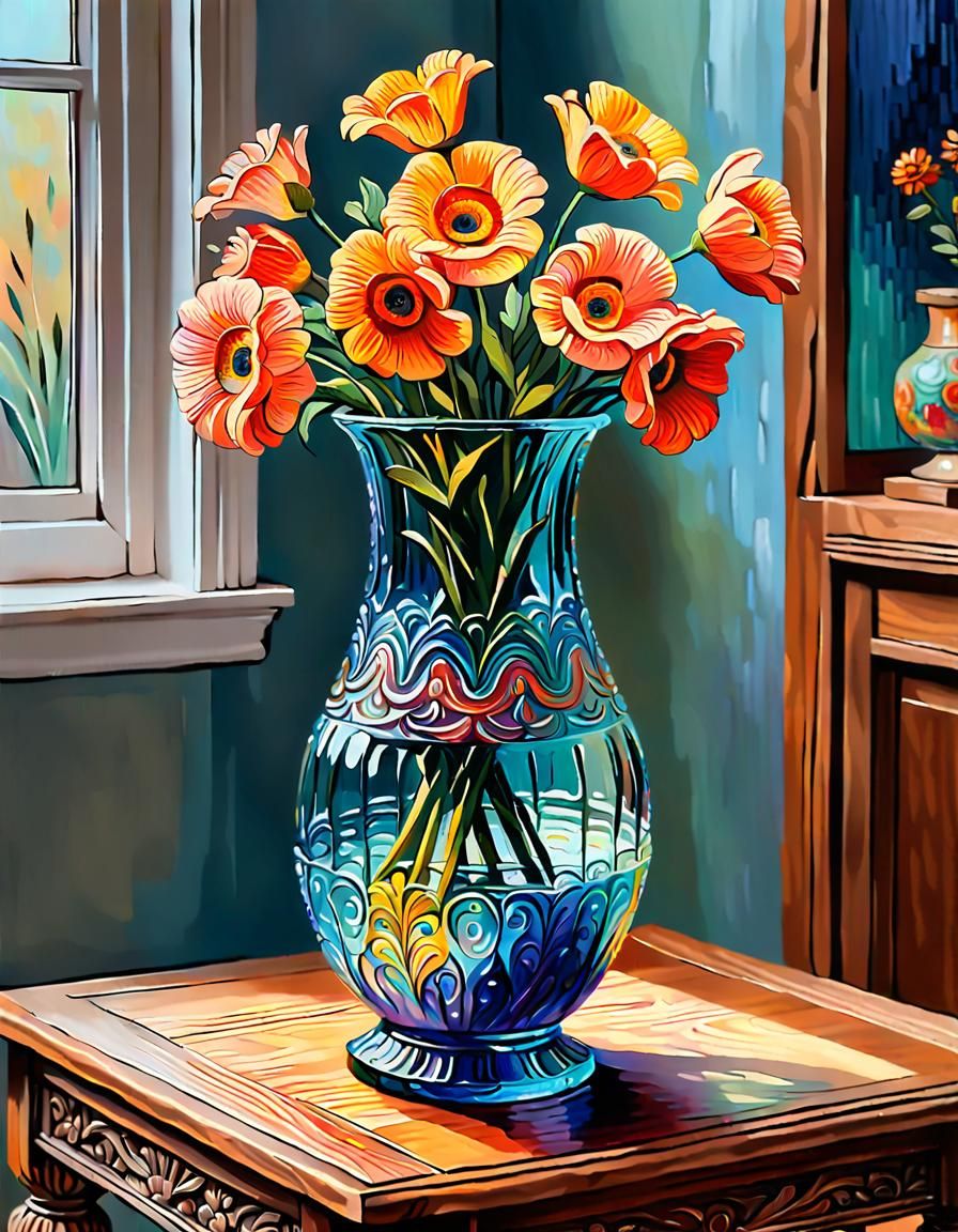 Ornate Glass Vase as Expressionist Impasto Painting