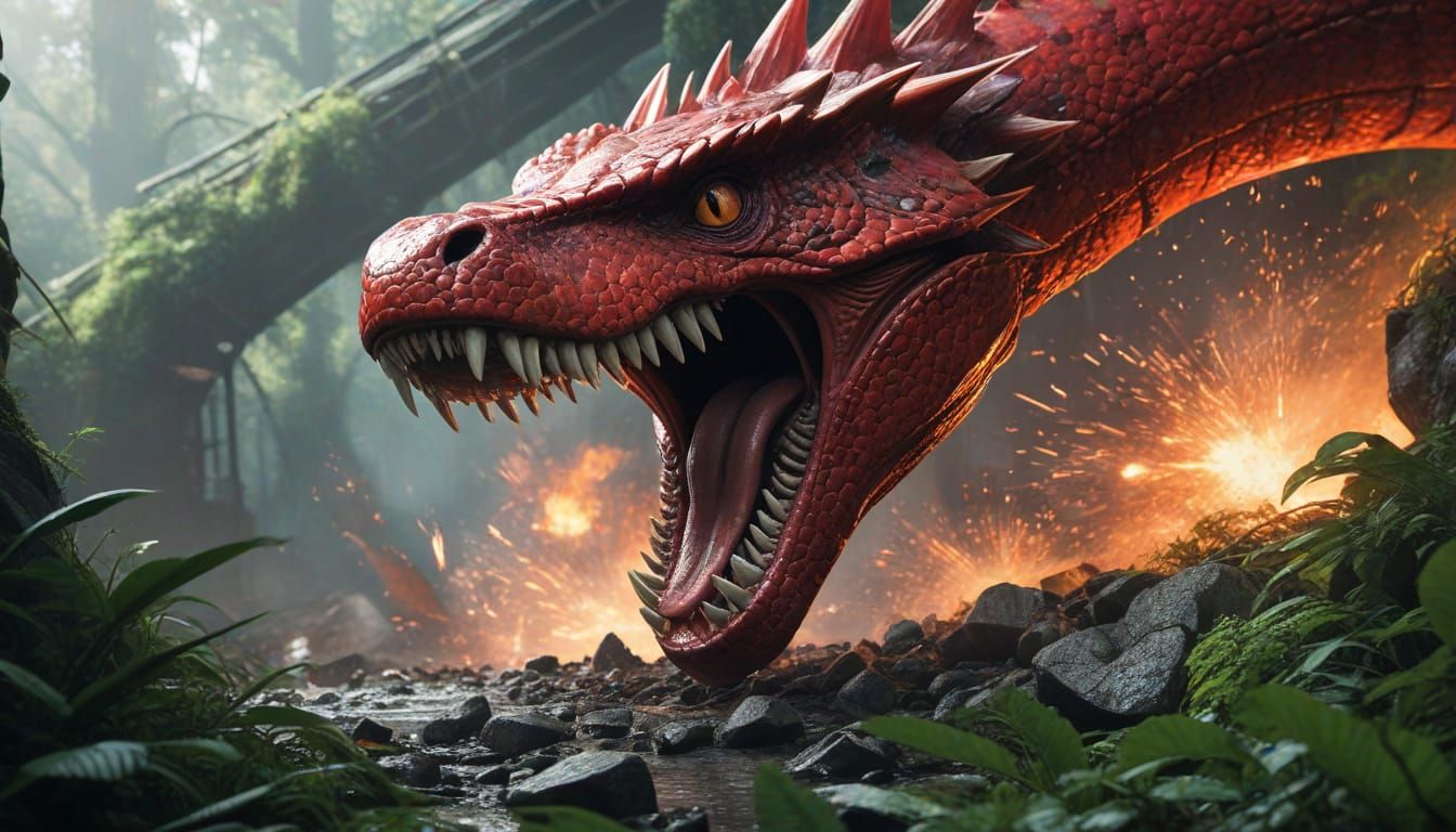 Menacing Crimson Serpent Ready to Strike in Jungle