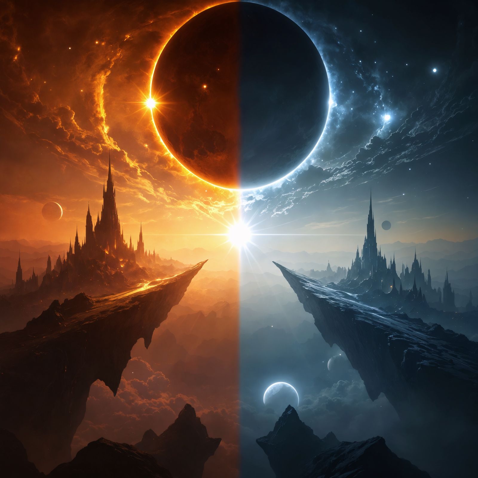 Surreal Eclipse Illuminates Fantastical Realms in Golden Lig...