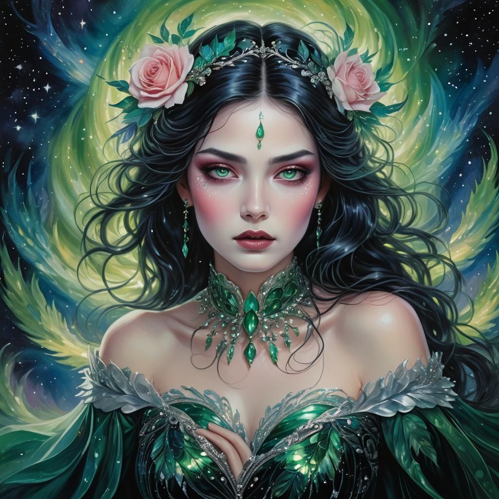 Ethereal Woman Portrait with Aurora Borealis Background