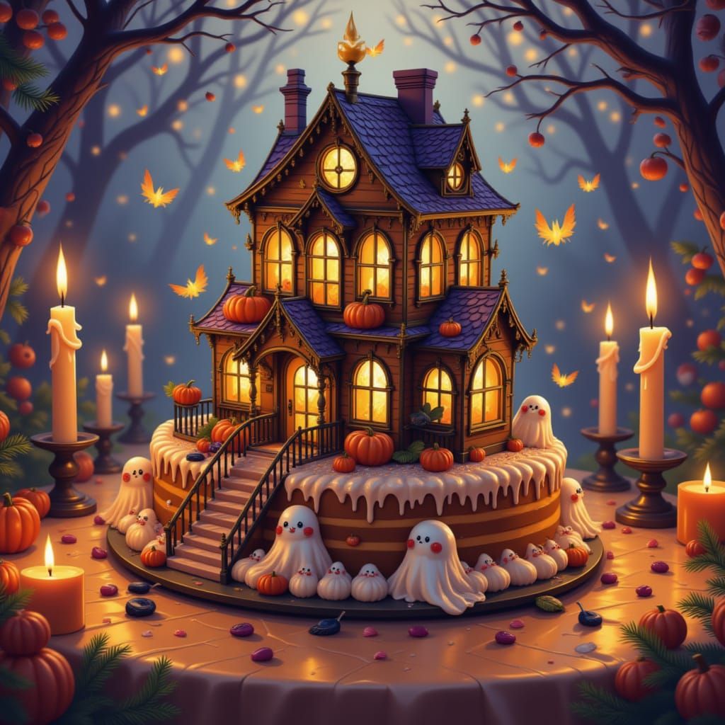 Spooky Halloween Dollhouse Cake with Candlelight Glow