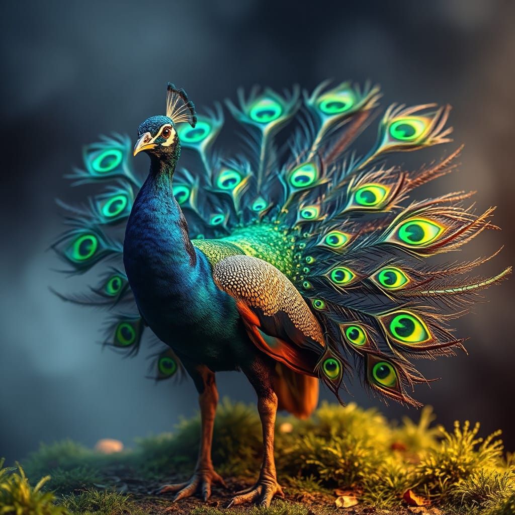 Ethereal Peacock in Dreamlike Fantasy Scene