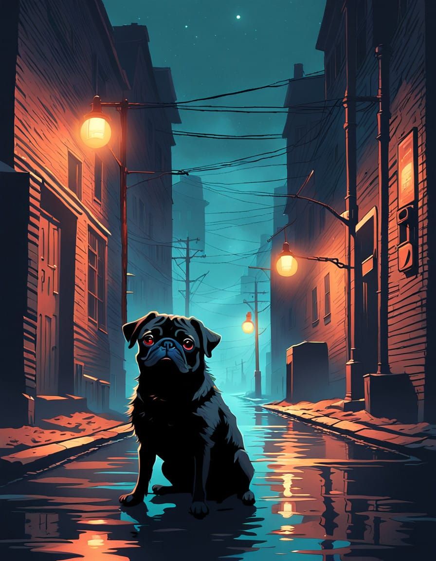 Mysterious Pug in Film Noir Shadows