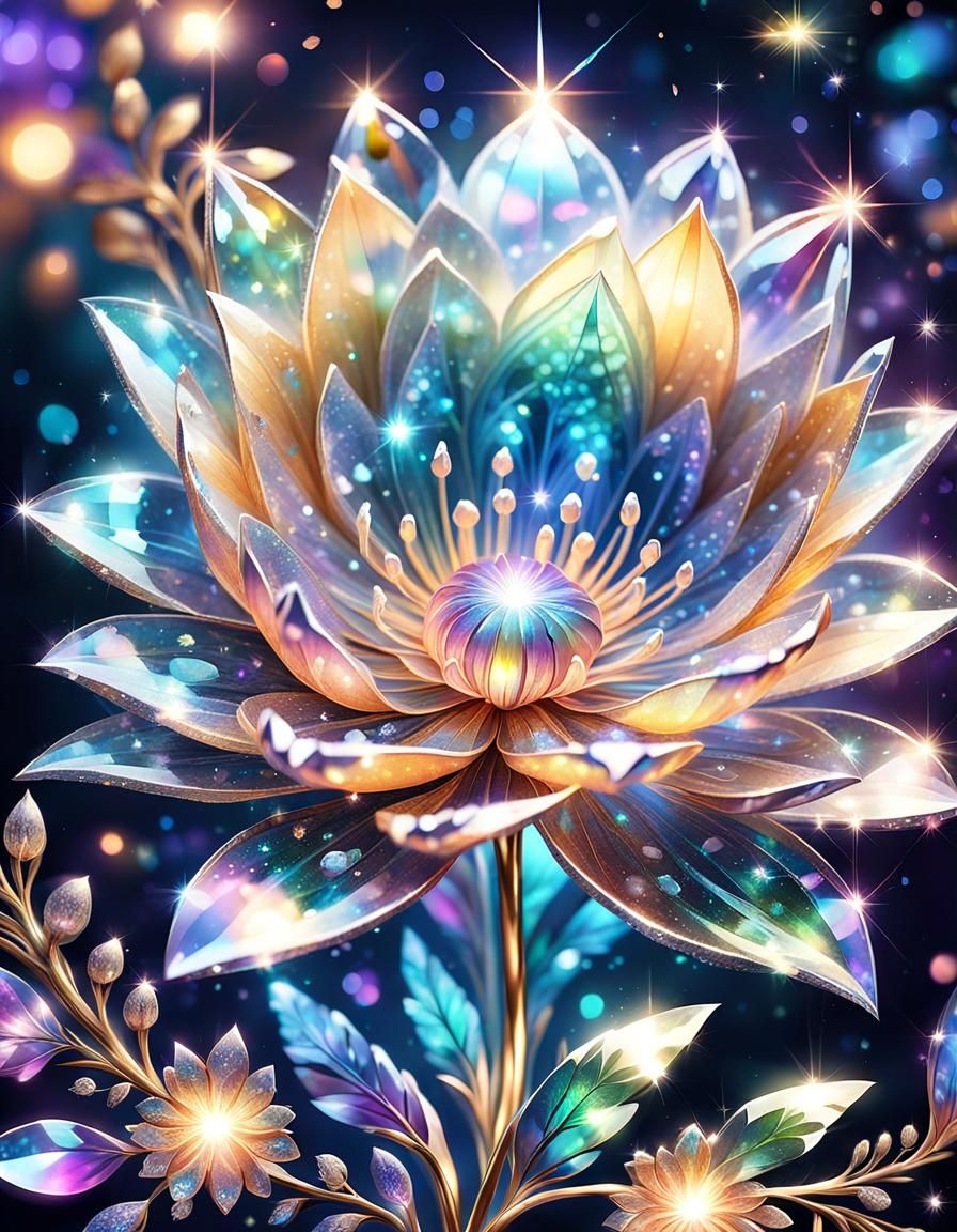 Iridescent Magical Flower with Crystalline Bokeh