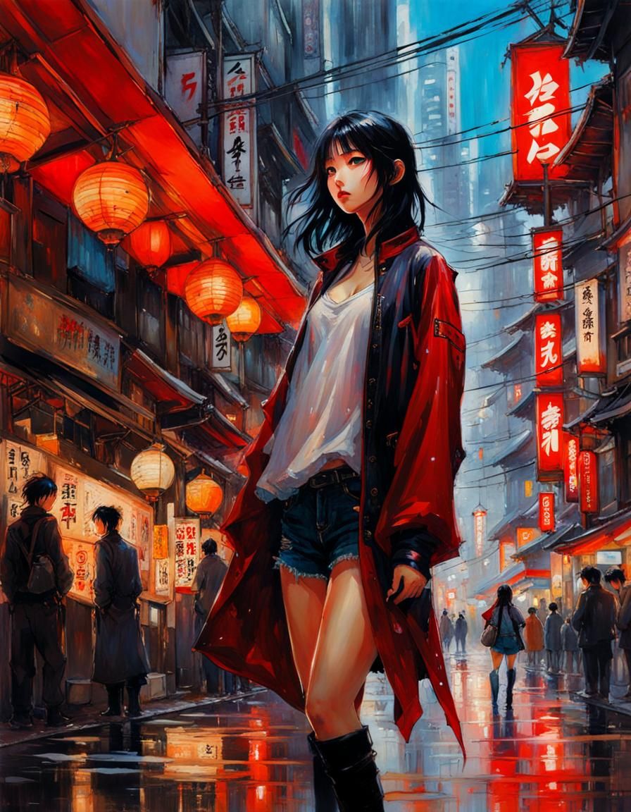 Tokyo Girl in Vibrant Splash Art Style