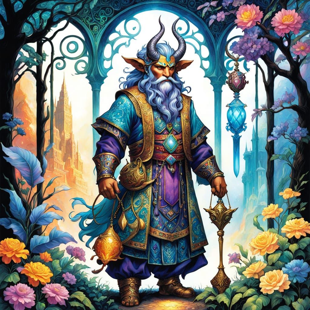 Regal, Golden Pointillism Fantasy Creature with Luminescent ...