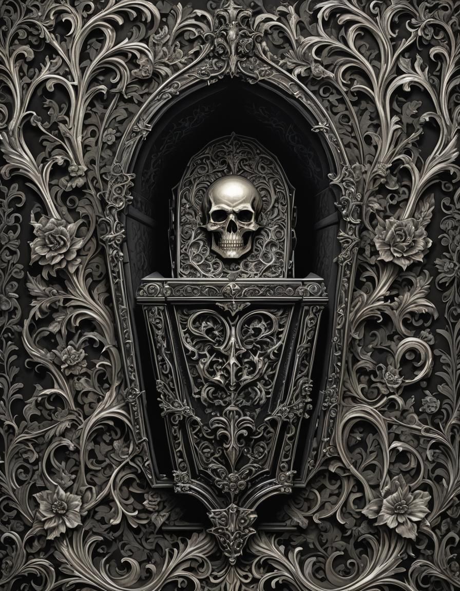 Gothic Victorian Funeral Art: Damask Coffin