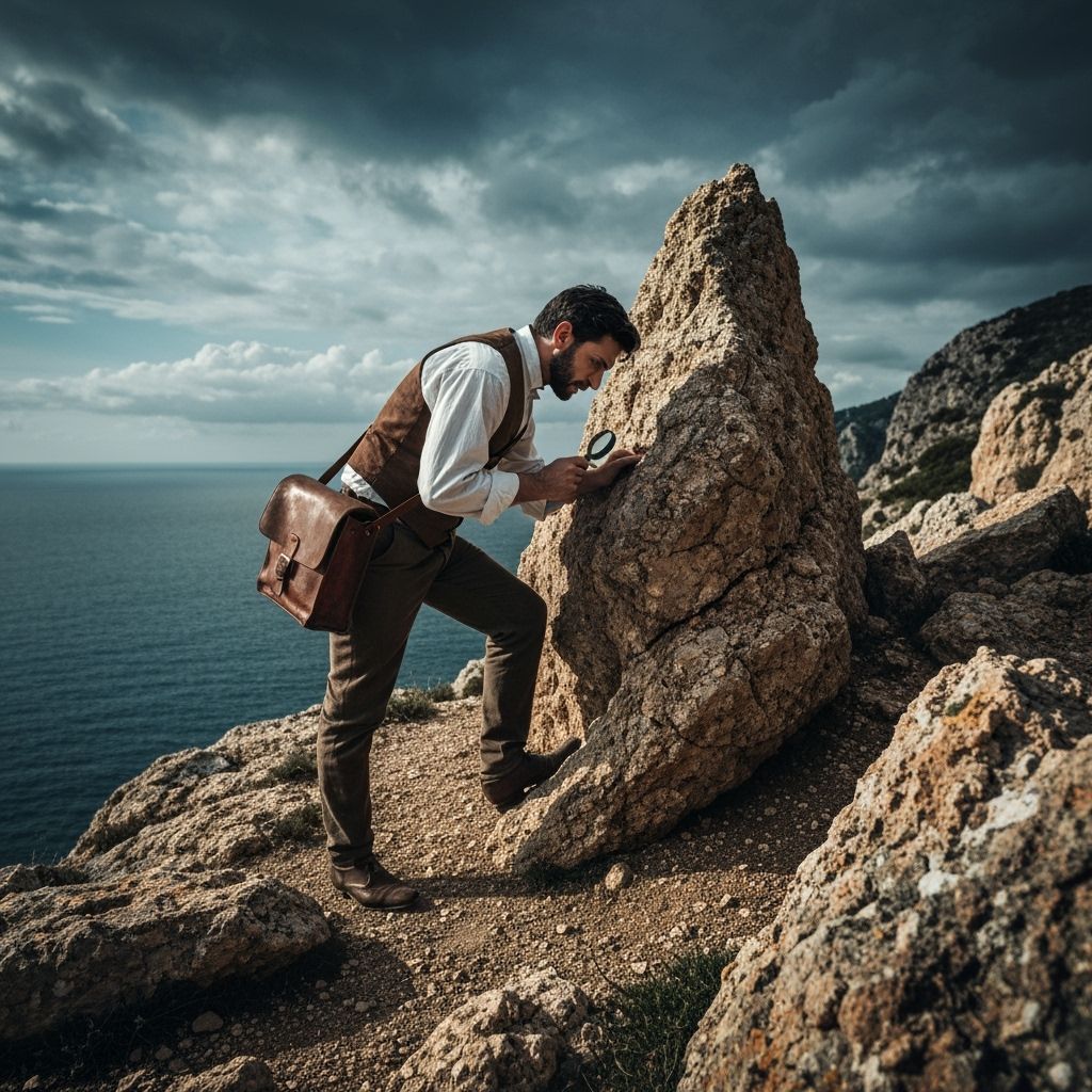 19th Century Italian Geologist on Windswept Cliff