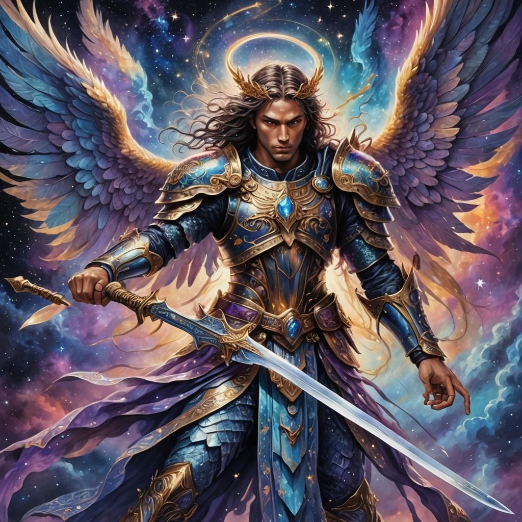 Fantasy Fighting Angel in Cosmic Astral Battle