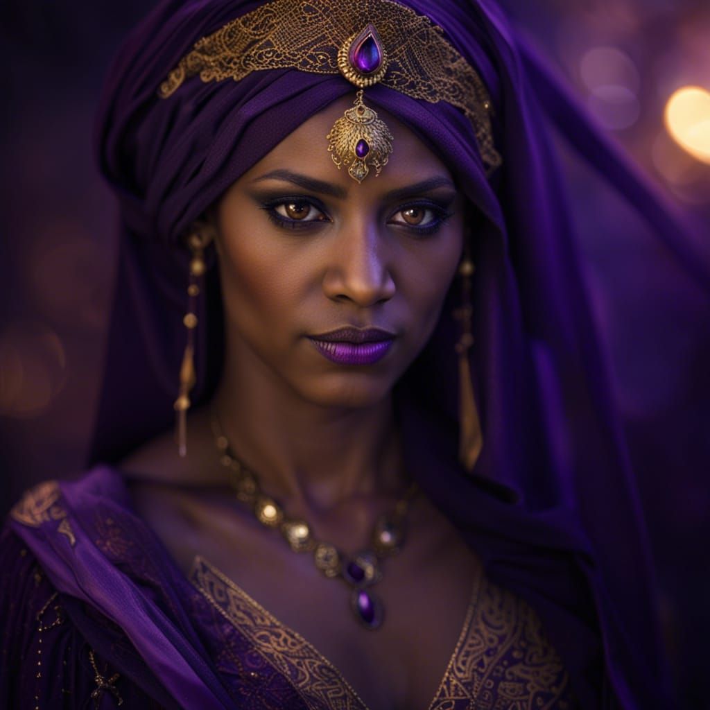 Sorceress Queen Portrait with Purple and Gold