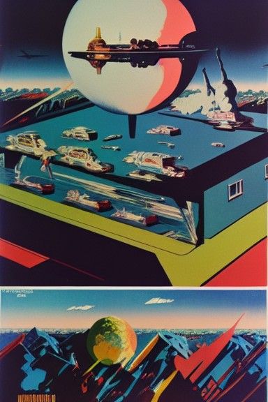 Retro Sci-Fi Atomic Landscape in Mid-Century Modern Style