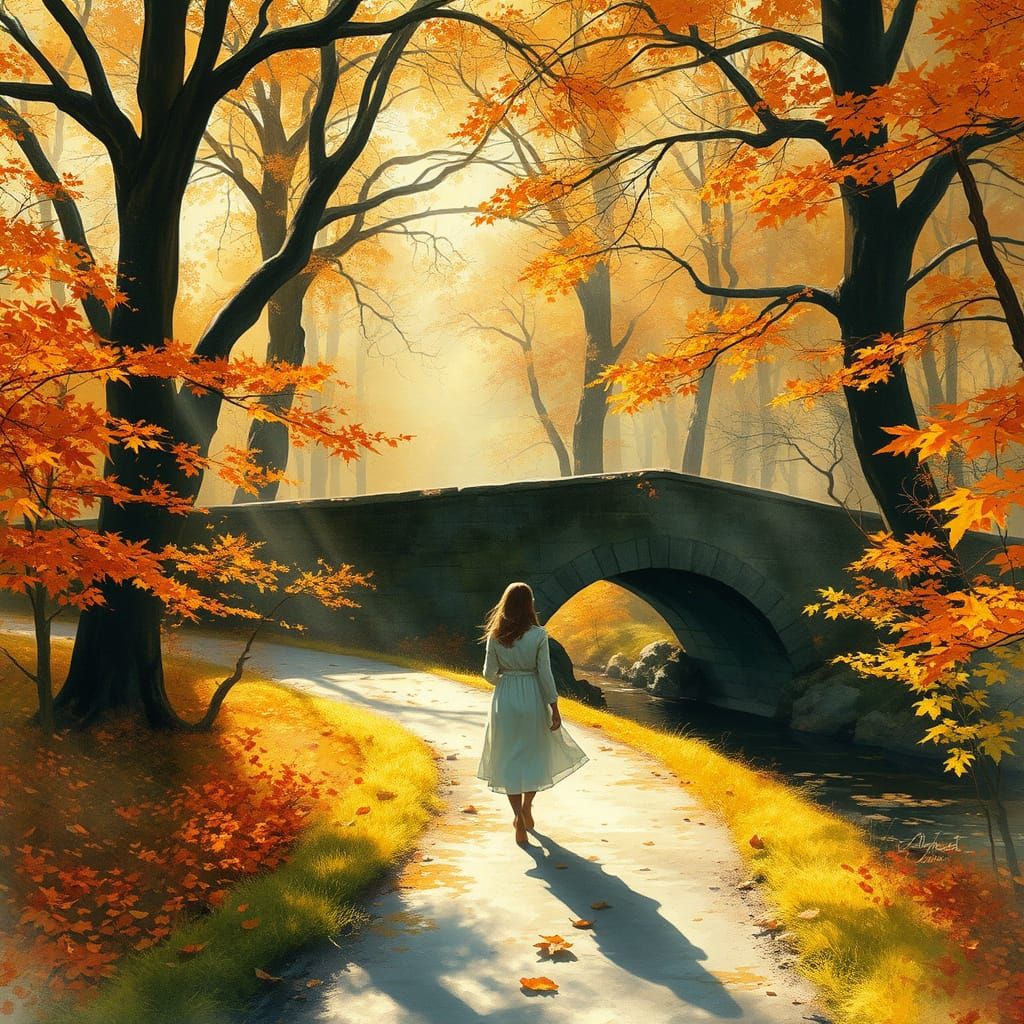 Autumn Forest Path in Expressive Watercolor Style