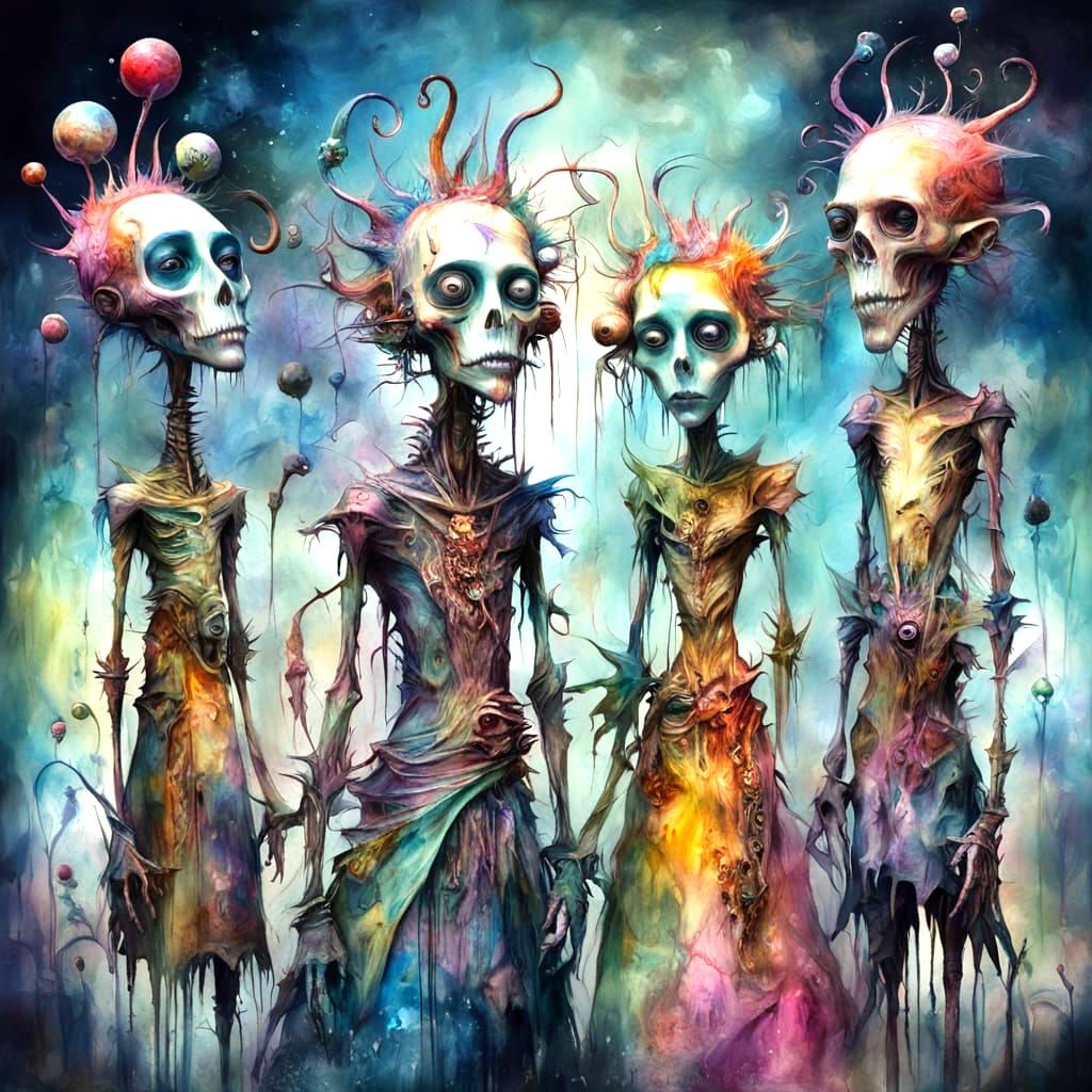 Cosmos Gothic Figures in Dadaism Style Art