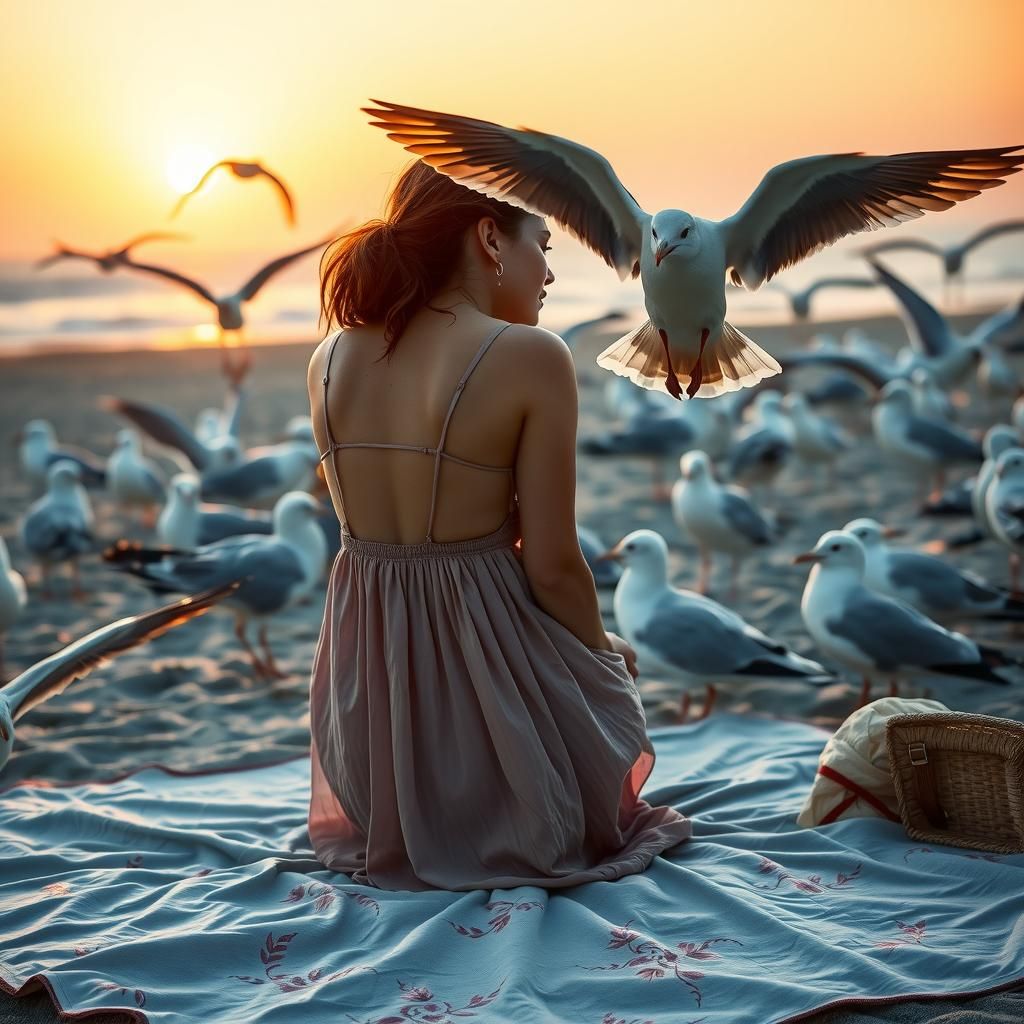 Seagull Photobomb on Beach at Sunset