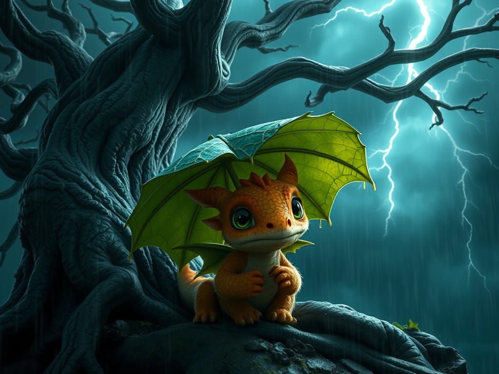 Furry Dragon Takes Refuge Under Ancient Tree