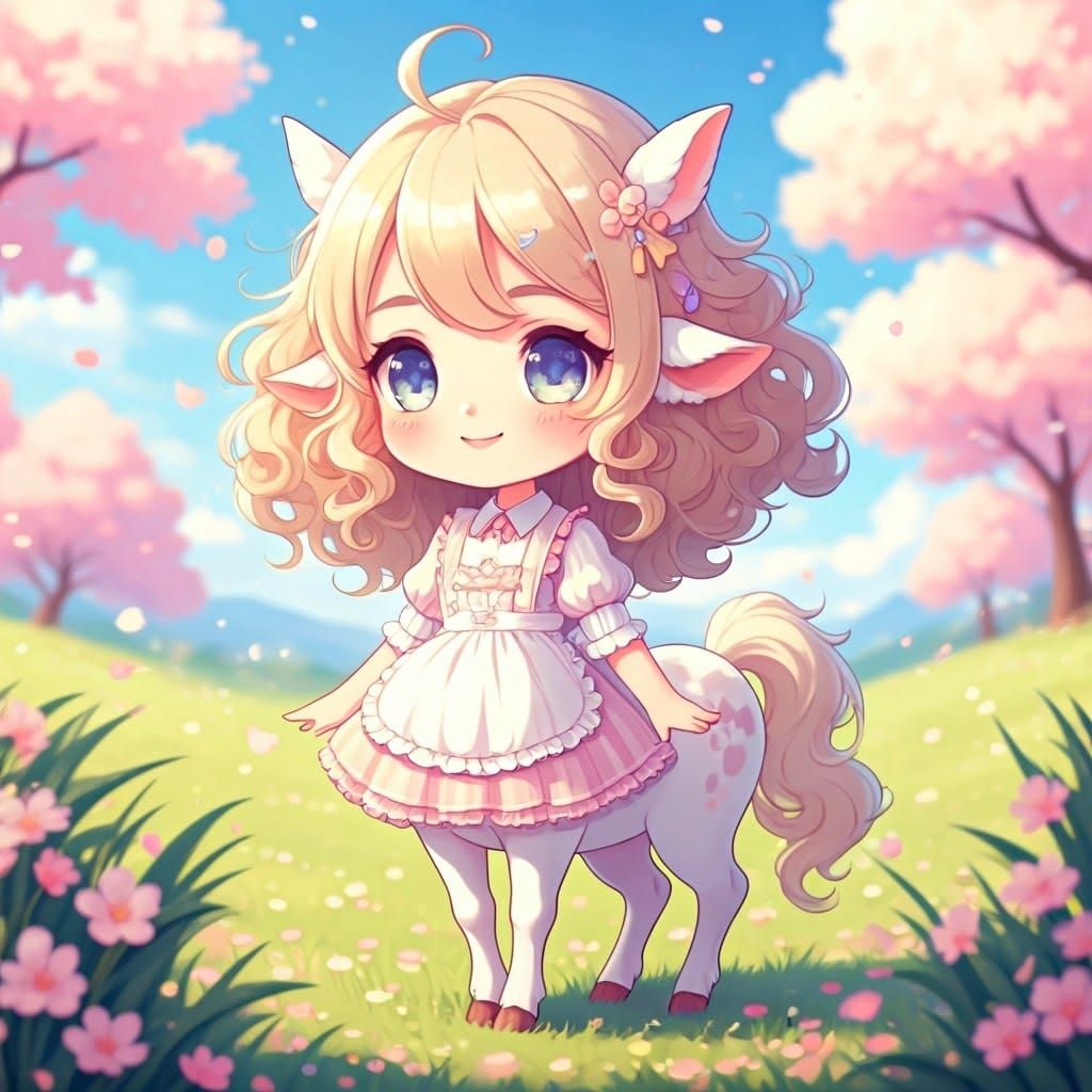 Anime Centaur Chibi in Cherry Blossom Meadow