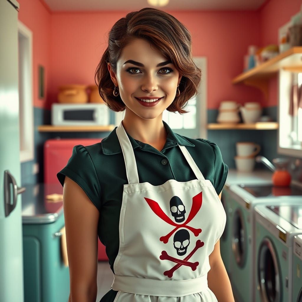 Stepford Wife in Retro Laundry Room, Hyperrealistic Art