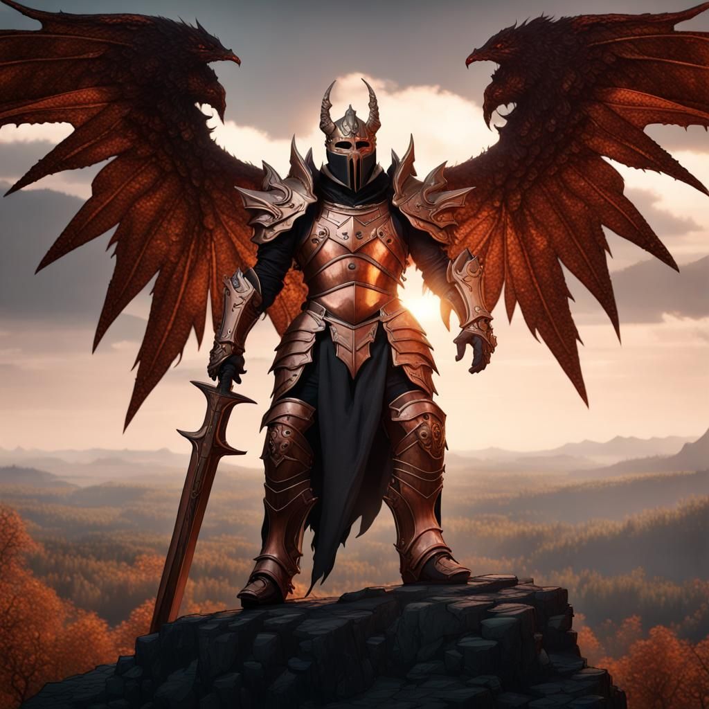 Knight with Demon Wings in Dark Fantasy Style