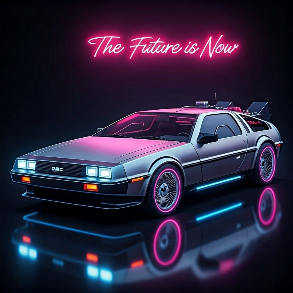 Futuristic Neon DeLorean Supercar Ready to Leap