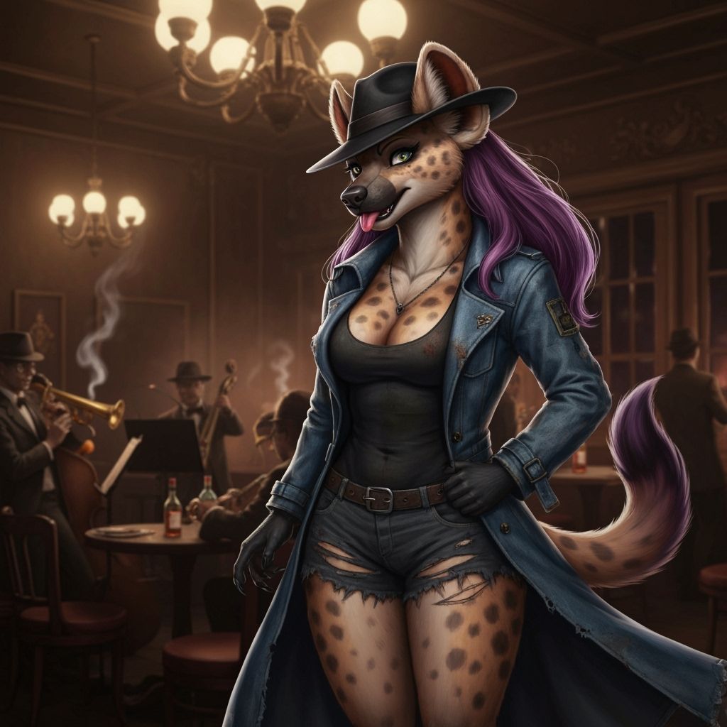 Hyena Detective in Smoky Speakeasy, Noir Style
