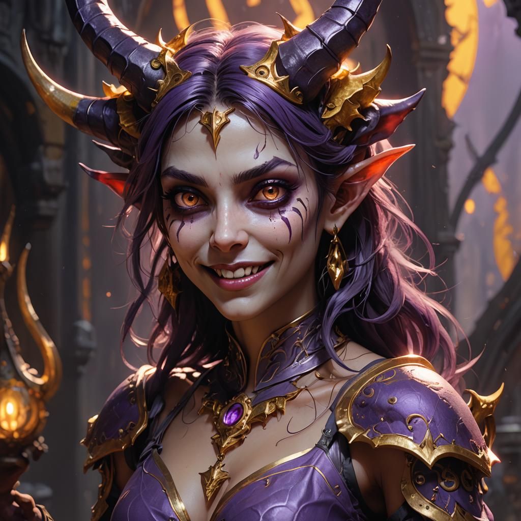 Friendly Demon Girl with Expressive Eyes in Dark Fantasy