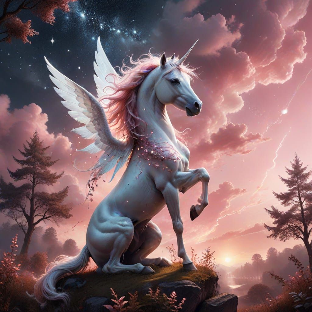 Surreal Portrait of a Woman Transformed into a Pink Landscap...