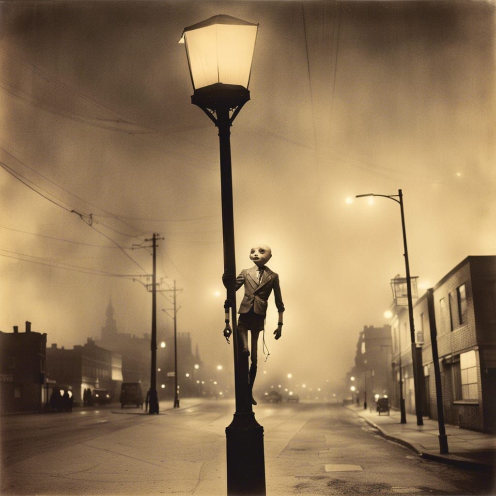 Surreal Drunken Mannequin Under Lamppost
