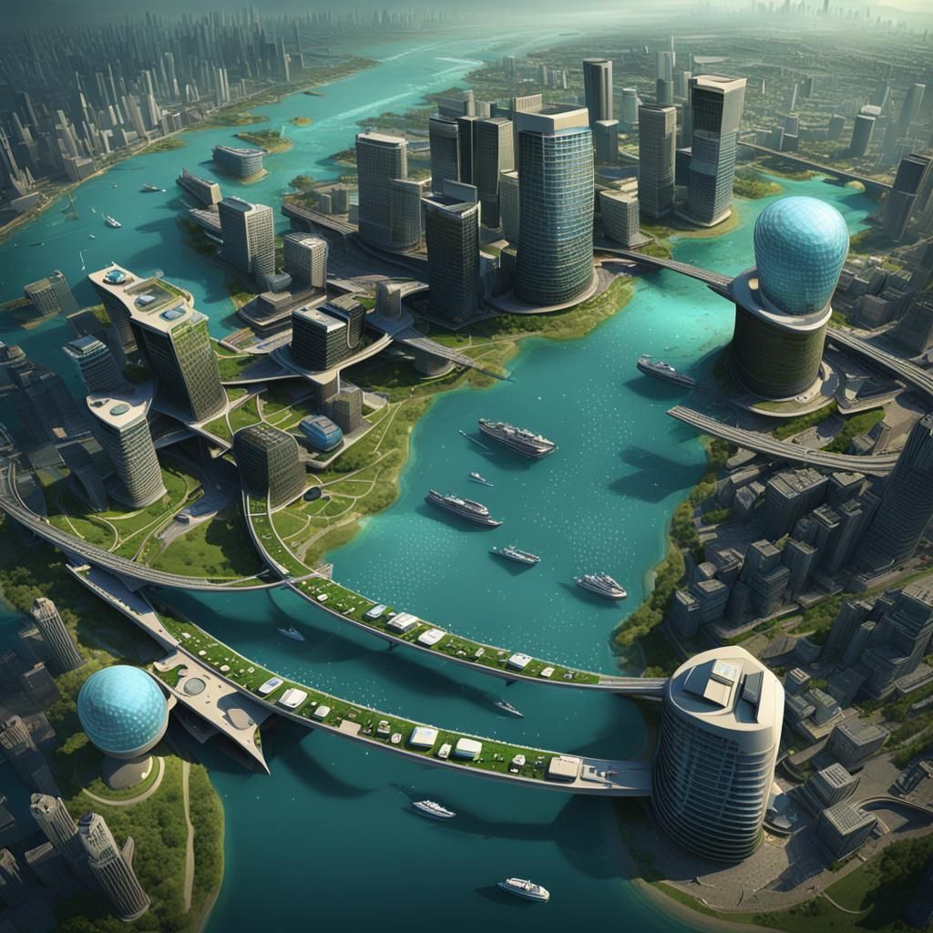 Futuristic Sci-Fi City on Waterway