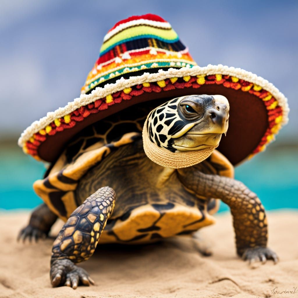 Tortoise Wearing a Sombrero: AI Generated Image