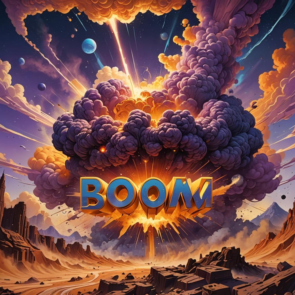 Cartoon Boom Amidst Golden Dust and Shockwave