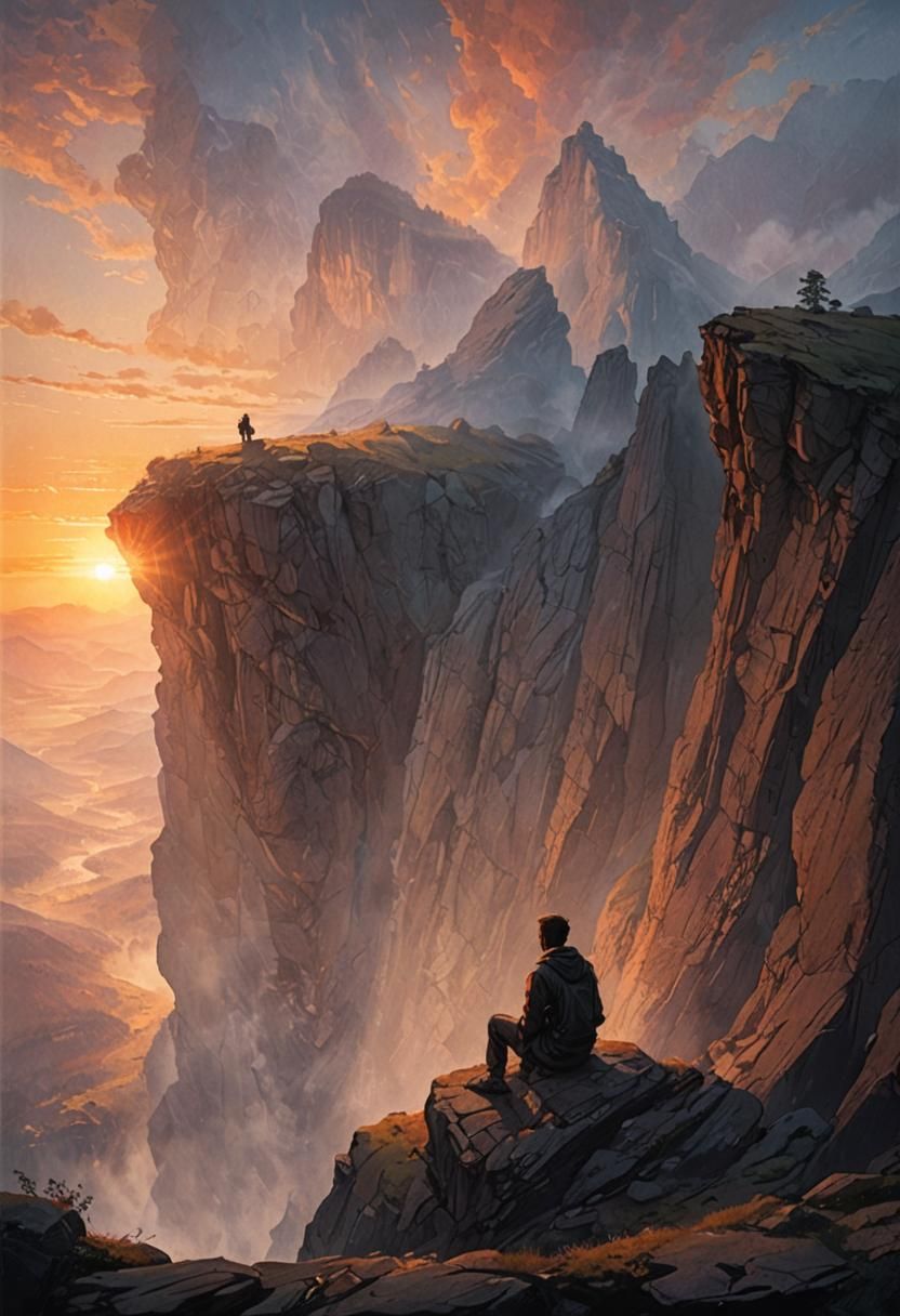 Serene Silhouette on Cliff Edge at Sunset