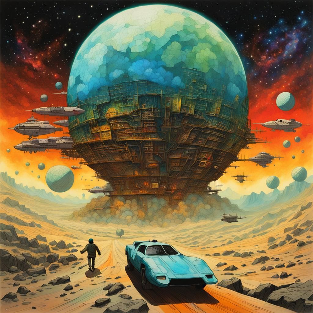 Retro-Futuristic Space Race in Alcohol Ink Style