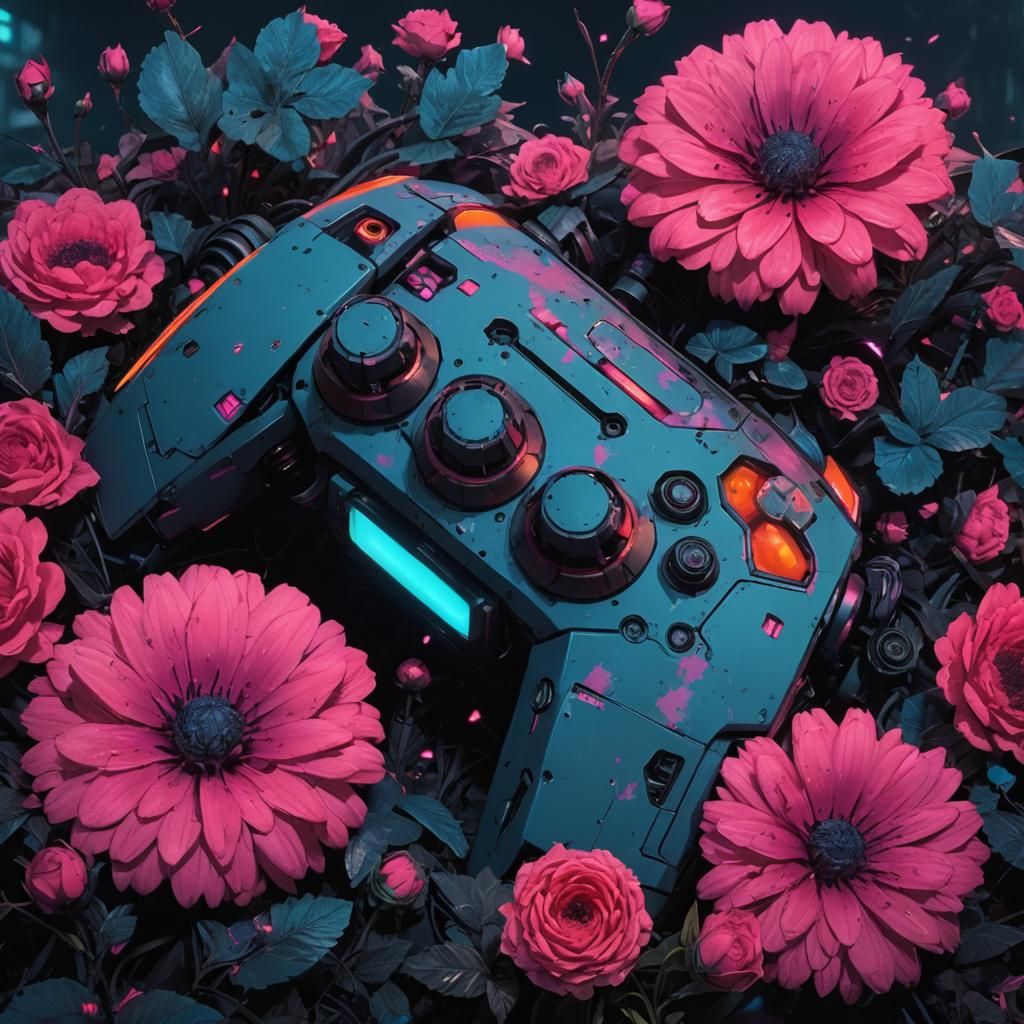 Cyberpunk Gamer Girl in Abandoned Robot Arena