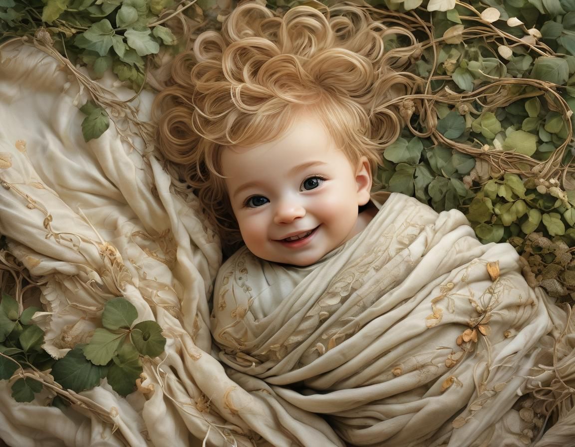 Laughing Baby Portrait in Whimsical Fantasy Style