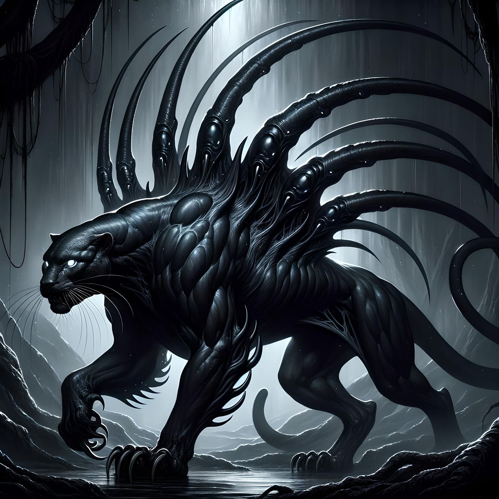 Menacing Displacer Beast in Shadowy Forest