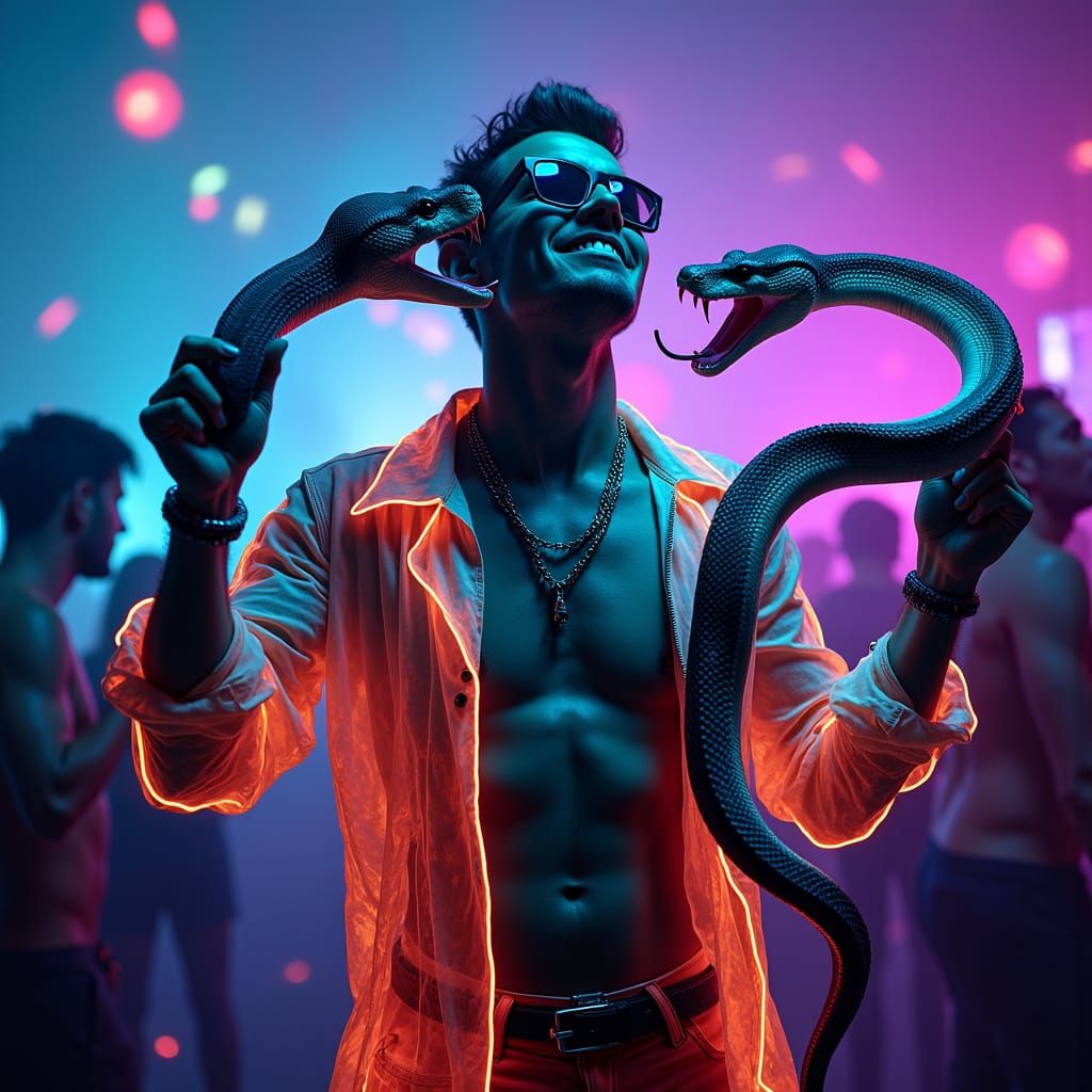 Cobra Bite Tongue at Neon Rave Party