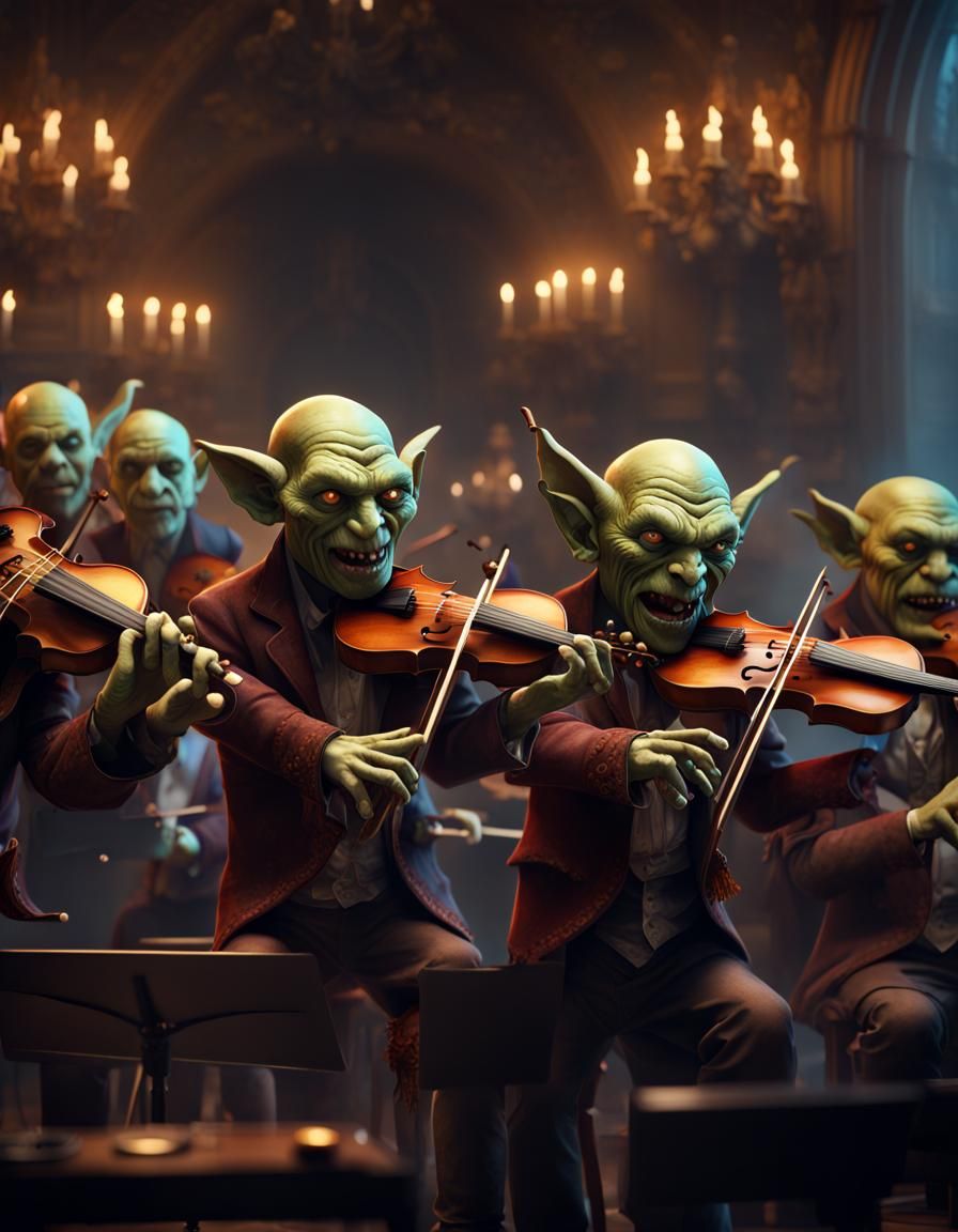 The orc-hestra, playing their violince.