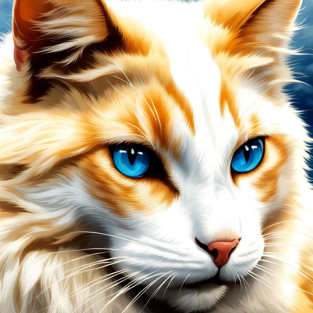 Golden Feral Cat with Blue Eyes Portrait