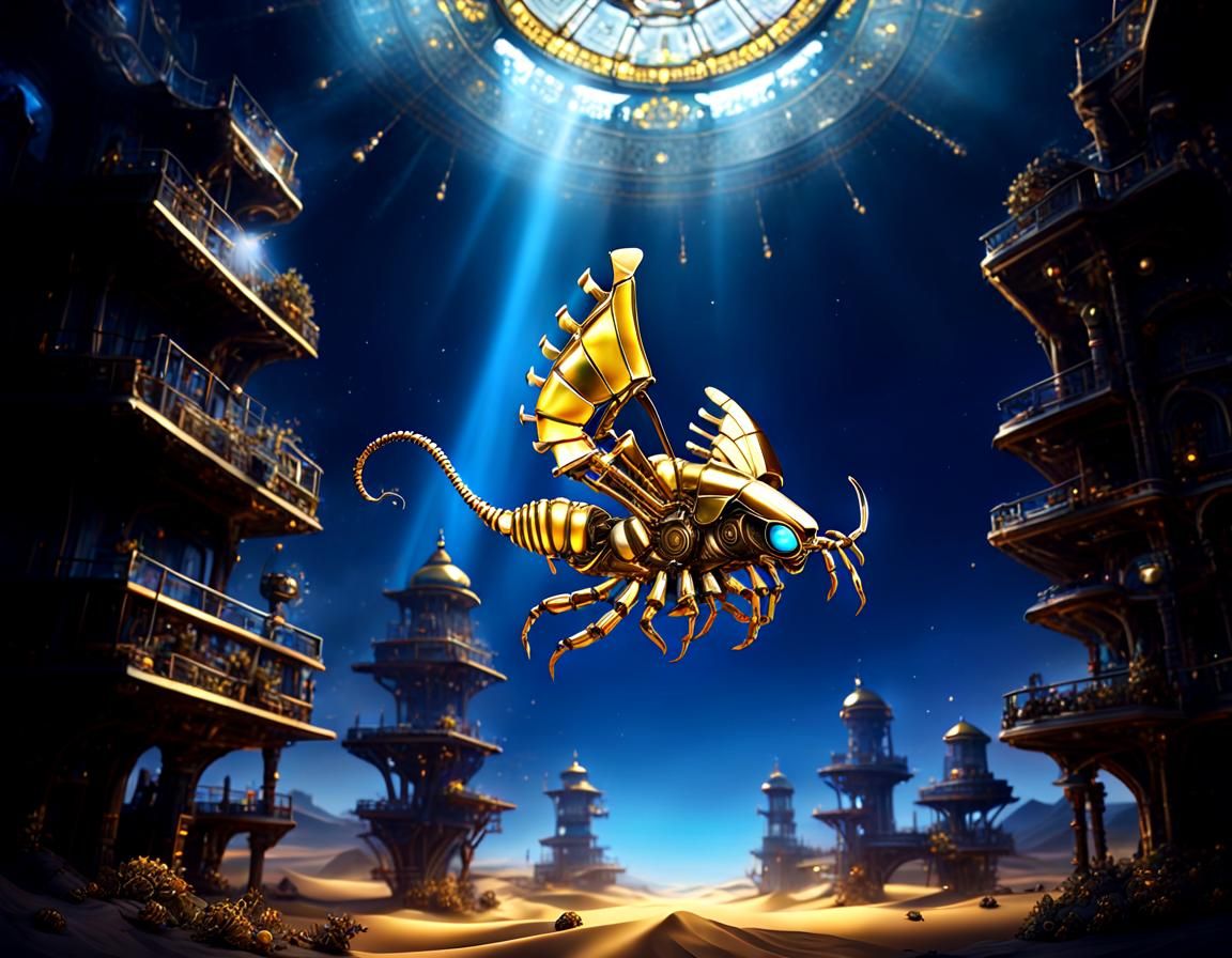 Cute Steampunk Robotic Scorpion in Desert