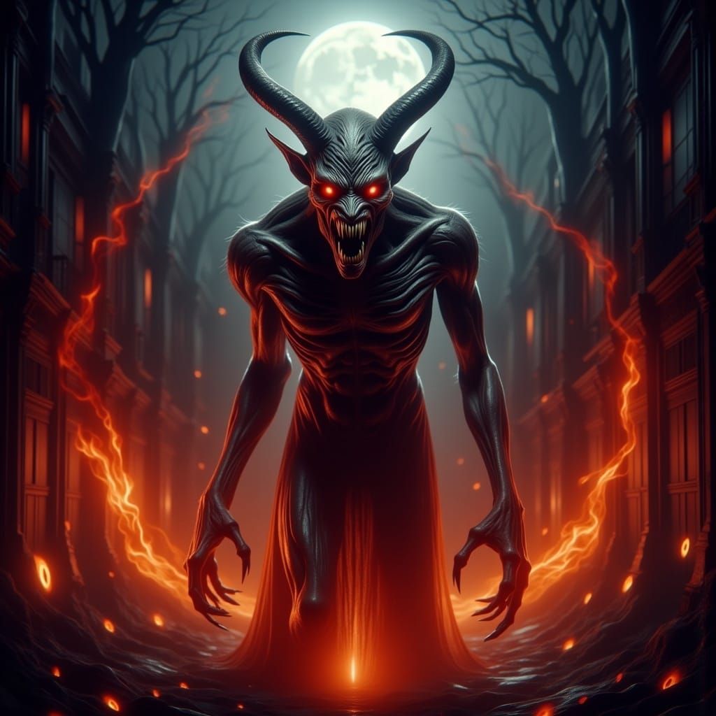 Demonic Entity in Cyberpunk Gothic Style