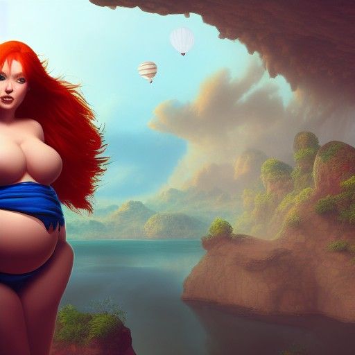 Shiny Pregnant Redhead Inflating: Fantasy Concept Art