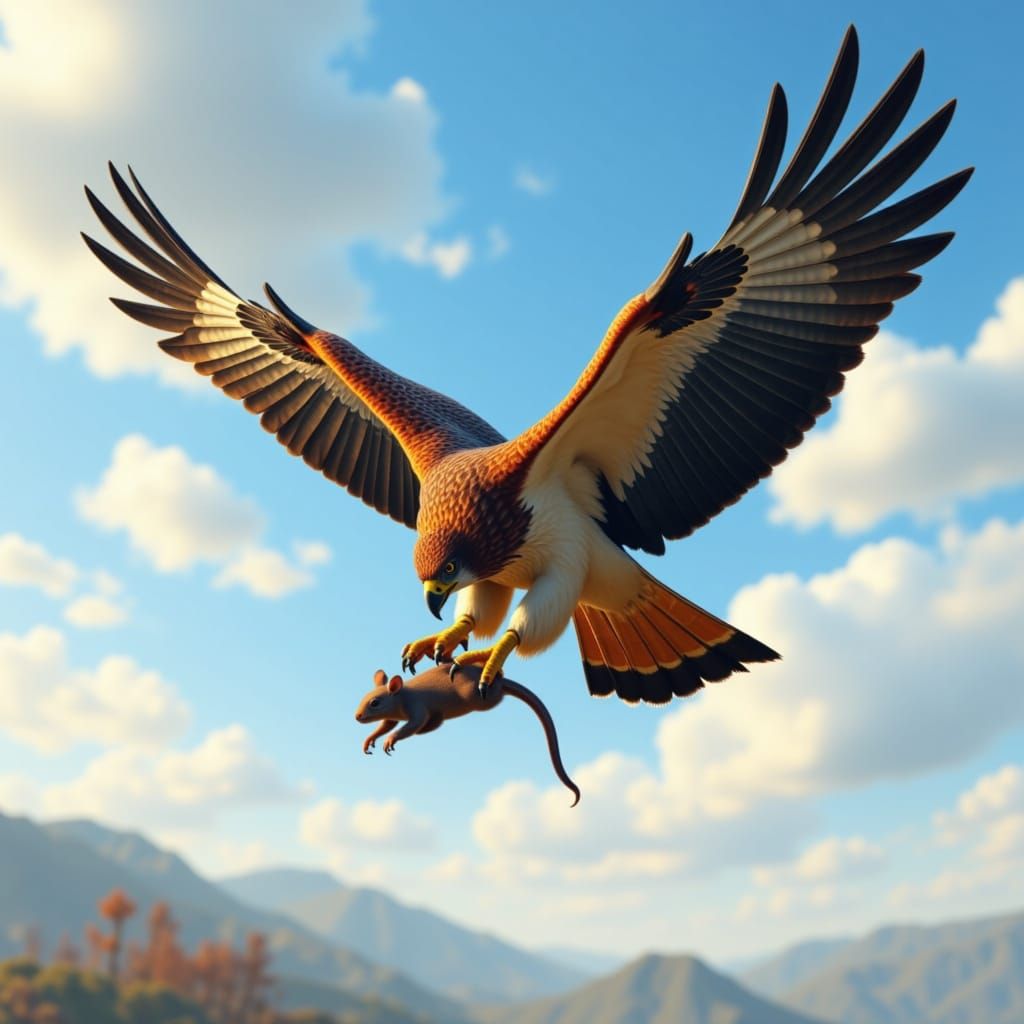 Majestic Hawk Grabs Mouse in Golden Hour Light