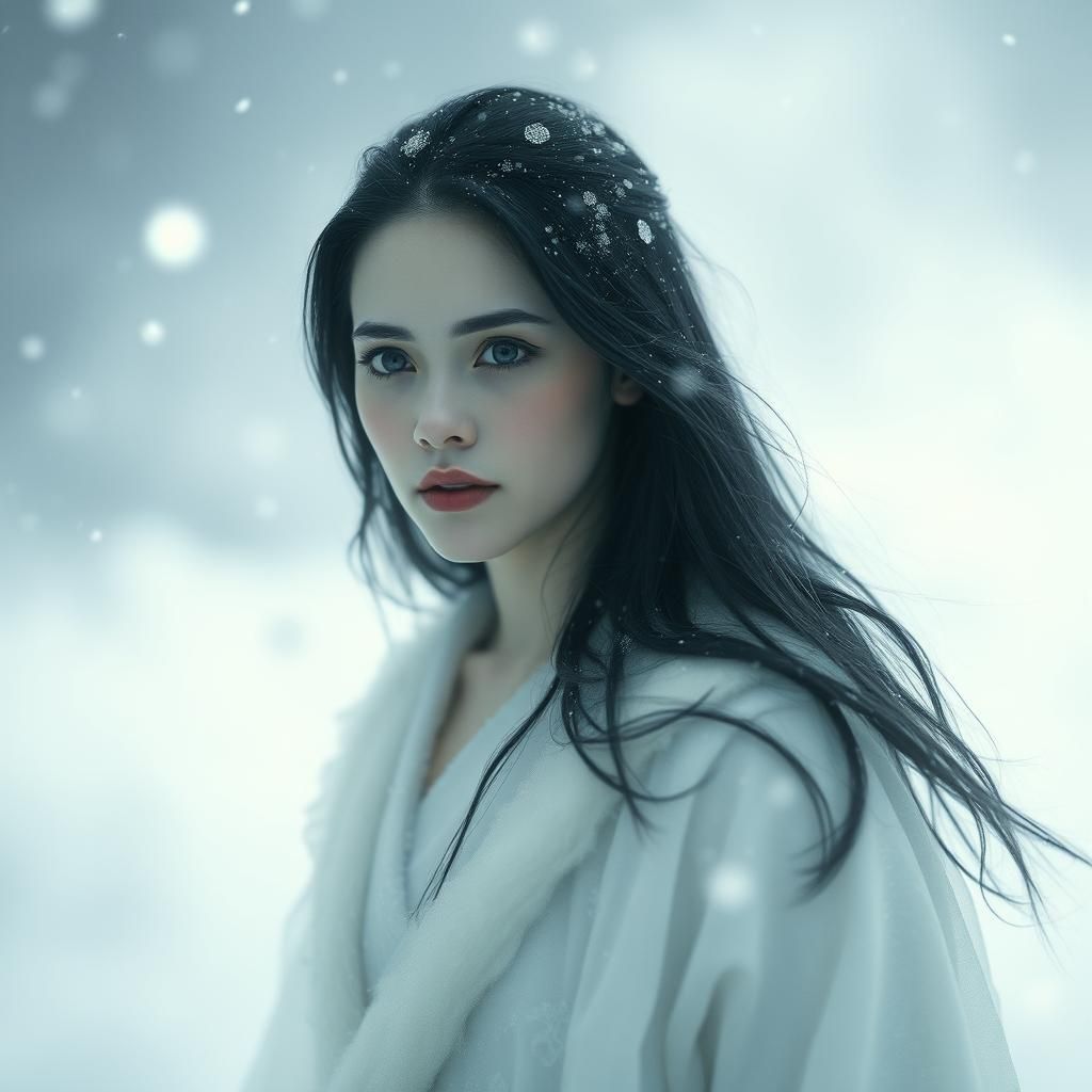 Ethereal Yuki Onna Portrait in a Snowstorm