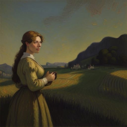 Impasto Oil Painting of Woman in French Countryside