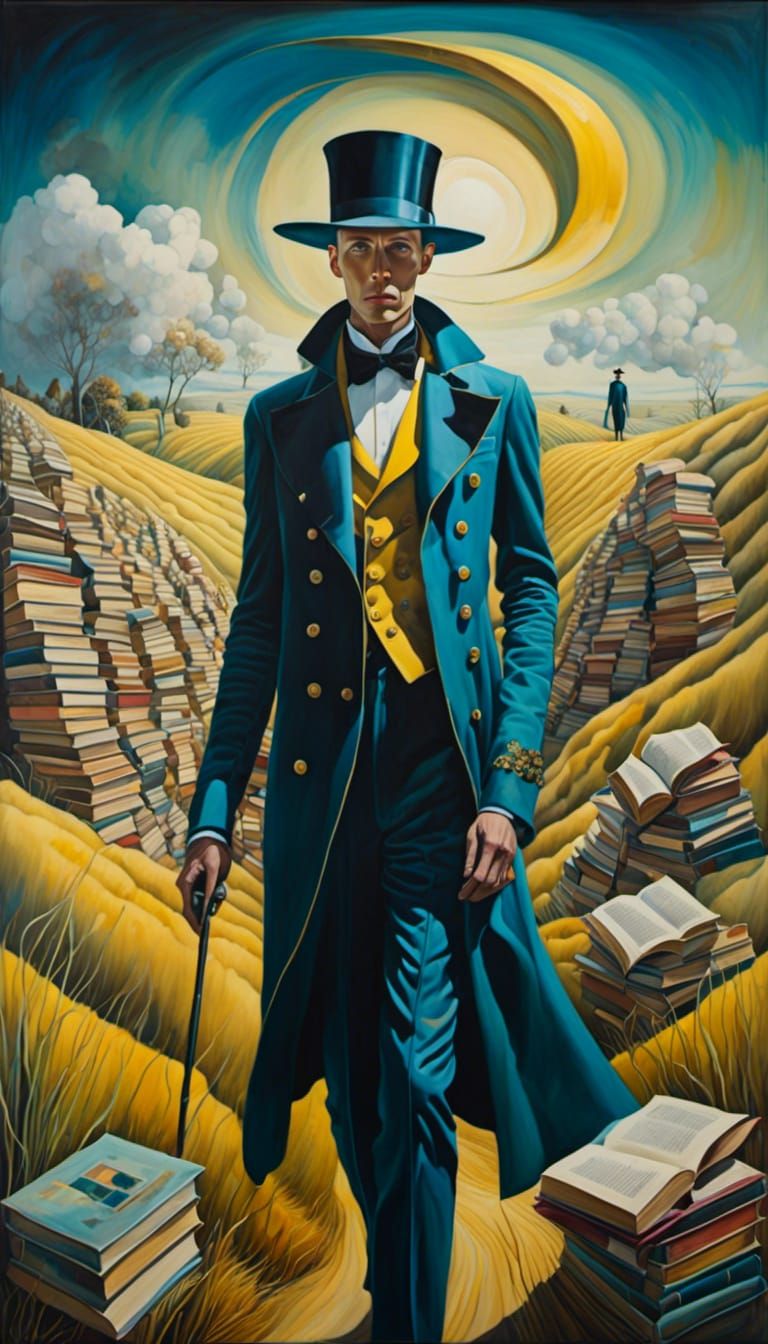 Dreamlike Portrait of Man with Cane in Watercolor