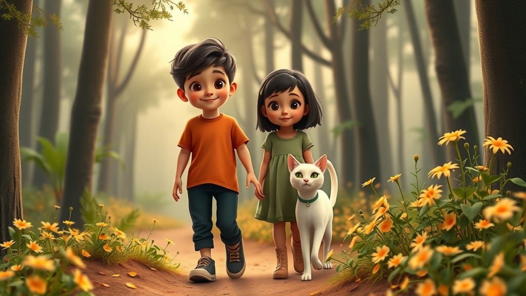 Friends Gather Magical Flowers in Mystical Forest